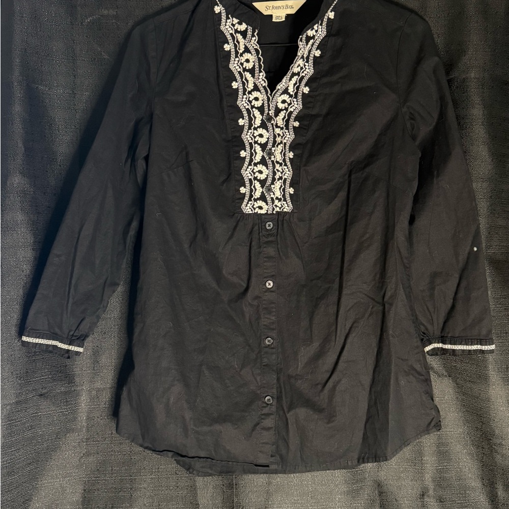 St. John's Bay Black Shirt with White Embroidery